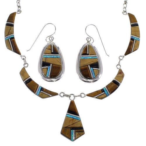 Southwest Multicolor Sterling Silver Link Necklace Set WX71742