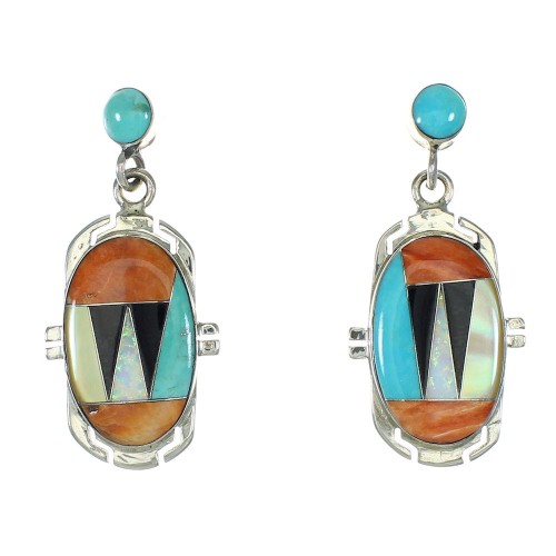 Silver Southwest Multicolor Post Dangle Earrings MX64413