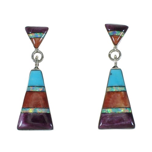 Genuine Sterling Silver Multicolor Inlay Post Dangle Earrings MX64438