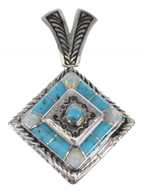 Turquoise And Opal Southwestern Sterling Silver Pendant WX63507