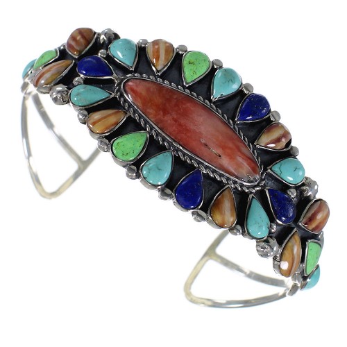 Southwest Sterling Silver Multicolor Cuff Bracelet VX63824