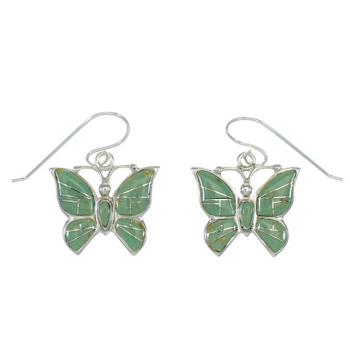 Southwestern Turquoise Silver Butterfly Hook Dangle Earrings AX78545