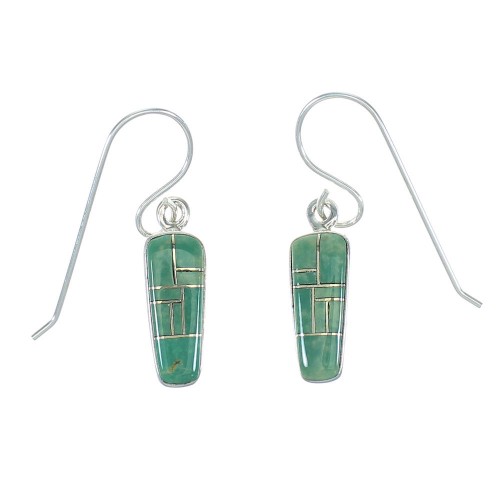 Southwestern Turquoise Inlay Sterling Silver Hook Dangle Earrings AX78618