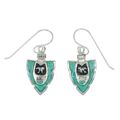 Arrowhead And Bear Turquoise Inlay Silver Hook Dangle Earrings AX78638