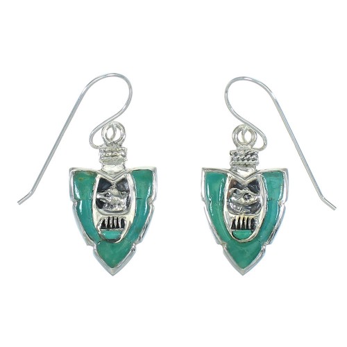 Turquoise Inlay Silver Bear And Arrowhead Hook Dangle Earrings AX78675