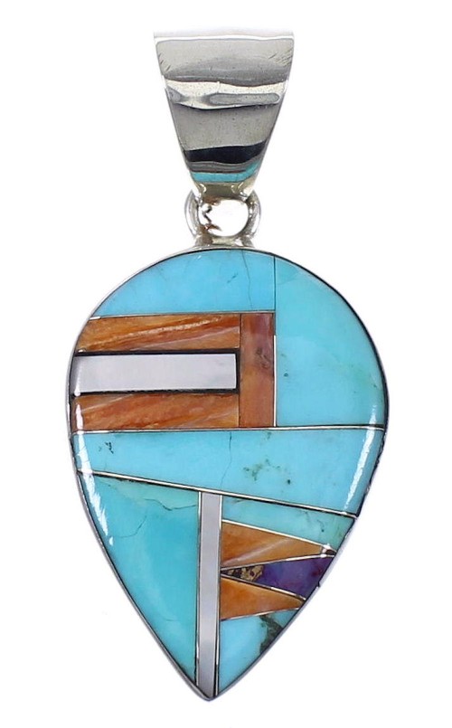 Southwest Authentic Sterling Silver And Multicolor Tear Drop Pendant VX64480