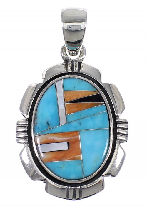 Authentic Sterling Silver And Multicolor Southwest Pendant VX64485
