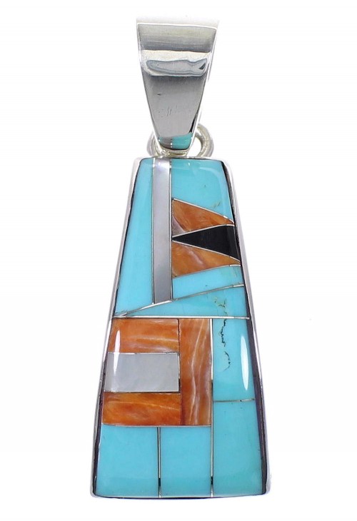 Genuine Sterling Silver And Multicolor Inlay Southwest Pendant VX64487
