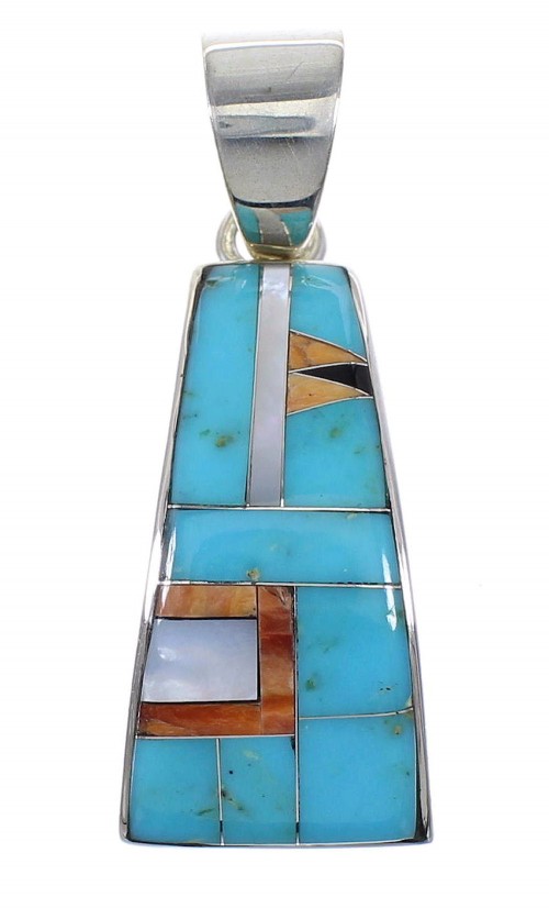 Authentic Sterling Silver And Multicolor Inlay Southwest Pendant VX64488