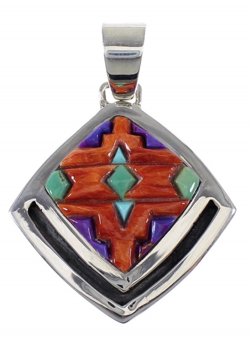 Southwest Sterling Silver And Multicolor Pendant Jewelry VX64499