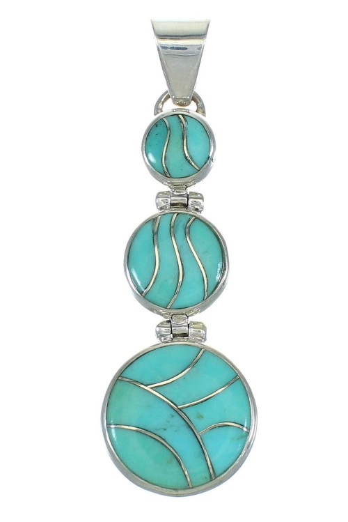 Southwest Turquoise Inlay Authentic Sterling Silver Jewelry Pendant MX65269