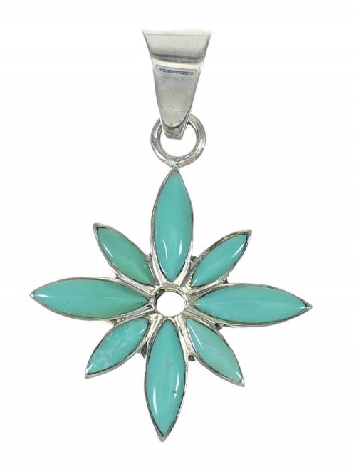 Sterling Silver Flower Turquoise Inlay Pendant MX65361