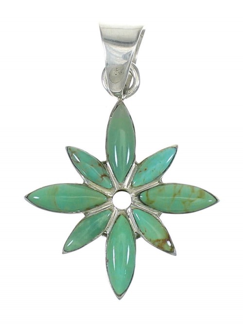 Southwest Flower Authentic Sterling Silver Turquoise Pendant MX65369