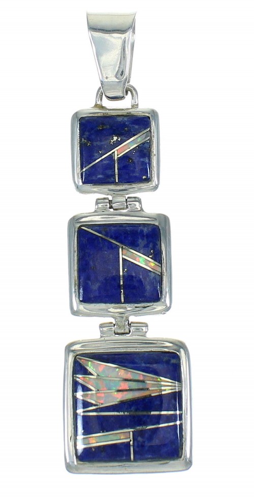 Silver Lapis And Opal Inlay Southwest Pendant MX64013