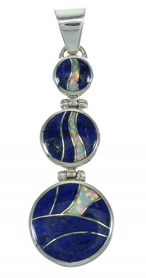 Lapis And Opal Inlay Sterling Silver Southwest Pendant MX64014