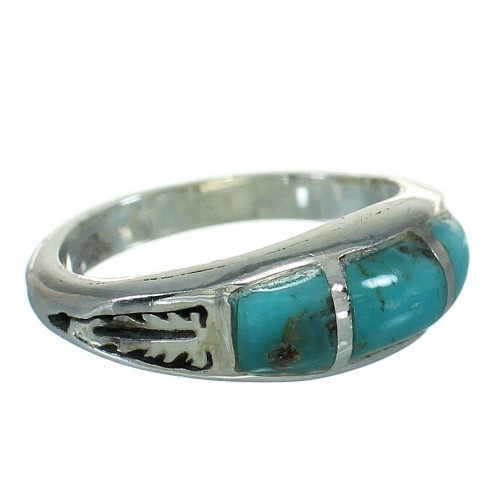 Southwestern Turquoise Inlay And Sterling Silver Ring Size 6-1/4 WX79290