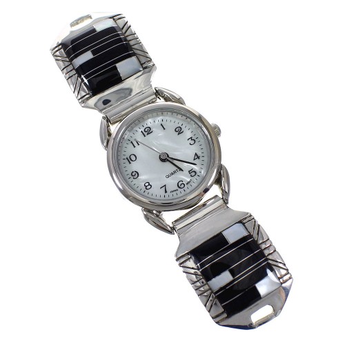 Mother Of Pearl Black Jade Genuine Sterling Silver Watch VX63984