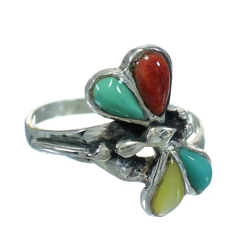 Silver Multicolor Inlay Southwest Dragonfly Ring Size 6-1/2 AX79319