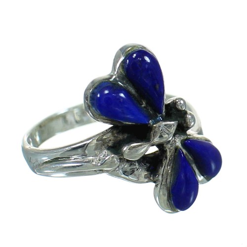 Lapis Inlay Southwest Sterling Silver Dragonfly Ring Size 4-3/4 AX79363