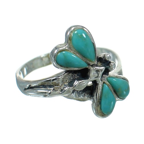Southwest Turquoise Inlay Genuine Sterling Silver Dragonfly Ring Size 6-1/4 AX79446
