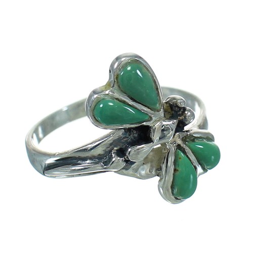 Turquoise Inlay Southwestern Silver Dragonfly Jewelry Ring Size 8 AX79483