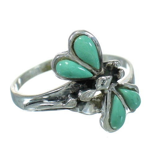 Turquoise Inlay Silver Dragonfly Ring Size 7-1/2 AX79502