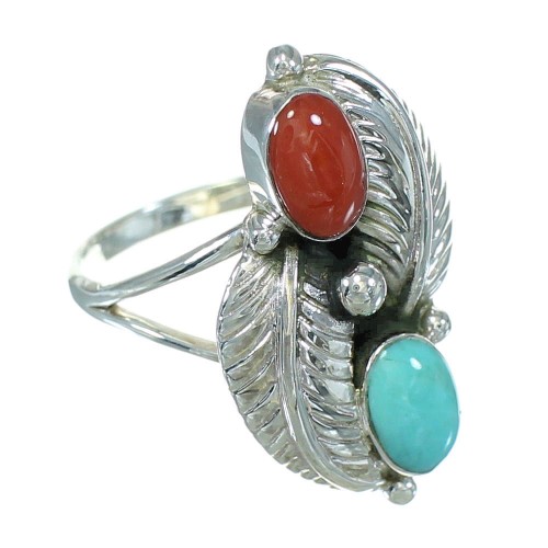 Turquoise Coral Sterling Silver Leaf Ring Size 8 AX81885