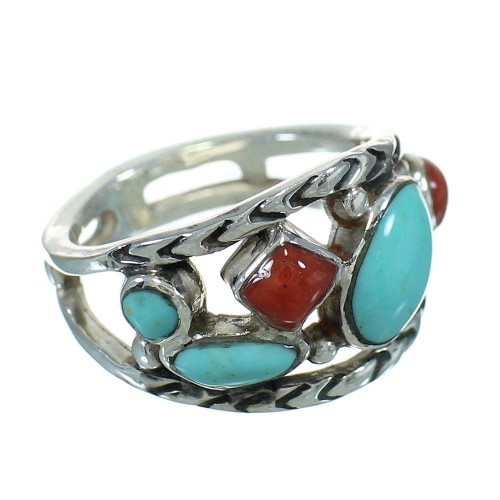 Silver Turquoise And Coral Jewelry Ring Size 4-1/2 AX82069