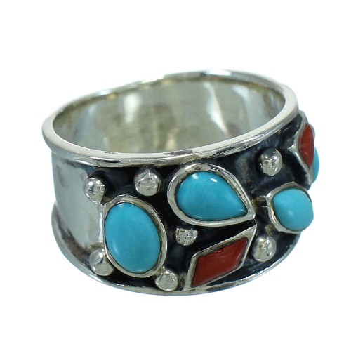 Coral Turquoise Southwest Authentic Sterling Silver Ring Size 6-1/2 AX82247