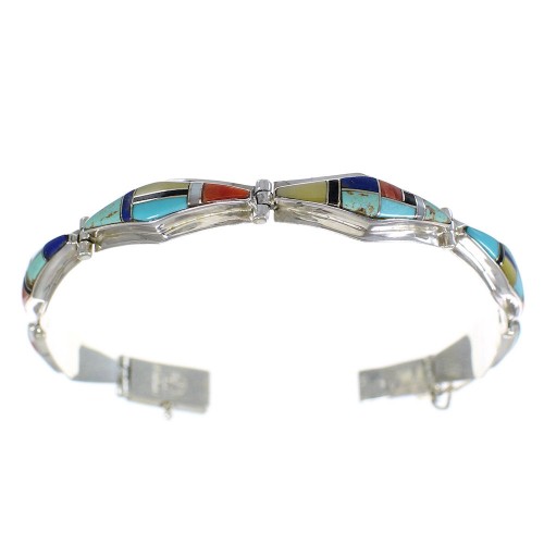 Southwest Sterling Silver Multicolor Link Bracelet AX65937