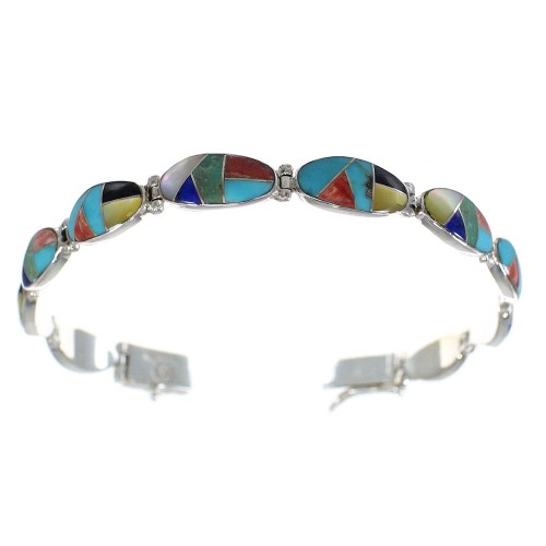 Multicolor Inlay Sterling Silver Link Bracelet AX65941