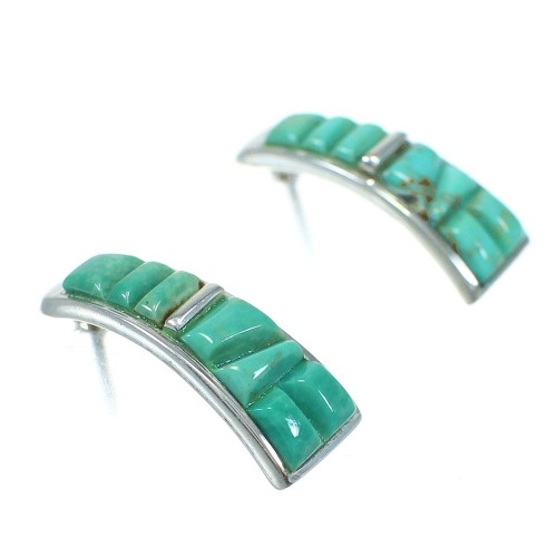 Southwest Genuine Sterling Silver Turquoise Post Hoop Earrings VX64226