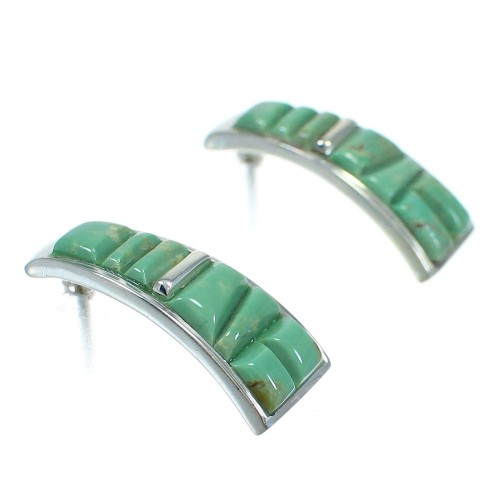 Southwest Authentic Sterling Silver Turquoise Post Hoop Earrings VX64227