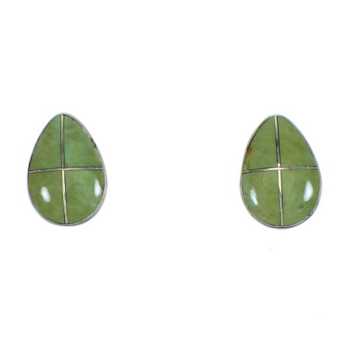 Genuine Sterling Silver Turquoise Inlay Tear Drop Post Earrings VX64319