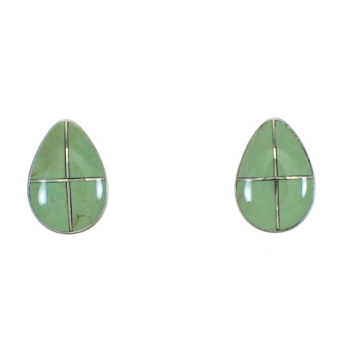 Authentic Sterling Silver Turquoise Inlay Tear Drop Post Earrings VX64321