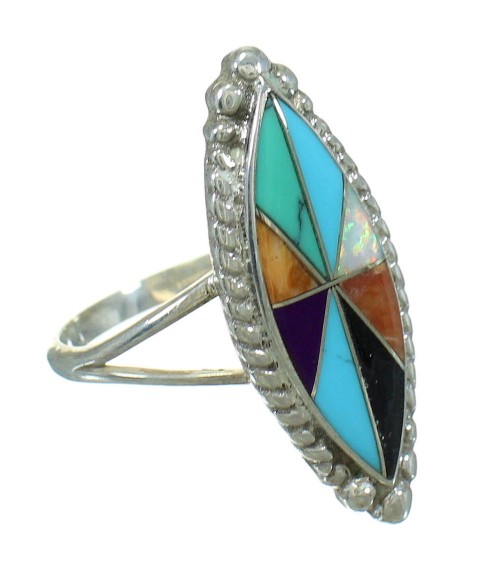 Sterling Silver Multicolor Inlay Ring Size 7-3/4 QX71004