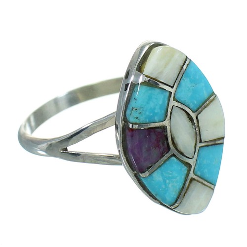 Authentic Sterling Silver Southwest Multicolor Inlay Ring Size 7-3/4 QX71031