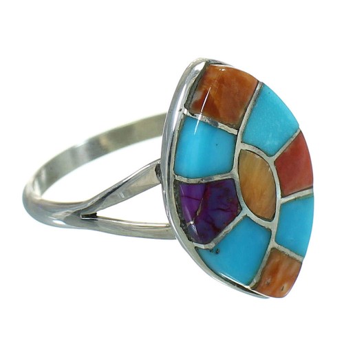 Authentic Sterling Silver Southwestern Multicolor Inlay Ring Size 6-3/4 QX71035