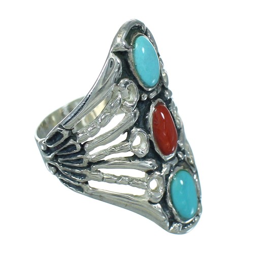 Southwest Coral And Turquoise Sterling Silver Ring Size 6-1/4 WX82491