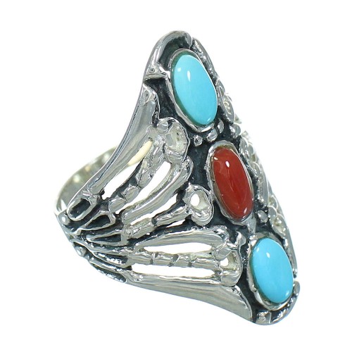 Sterling Silver Southwestern Coral And Turquoise Ring Size 7-1/2 WX82535