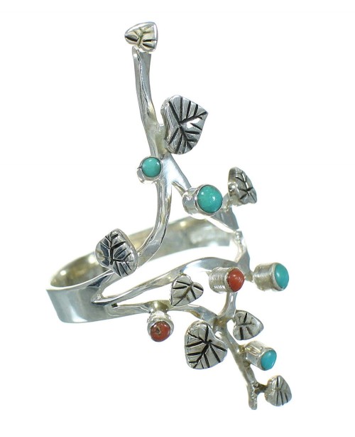 Silver Coral And Turquoise Southwestern Ring Size 4-3/4 WX82698