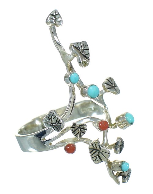Southwestern Turquoise Silver Coral  Ring Size 6-1/4 WX82734
