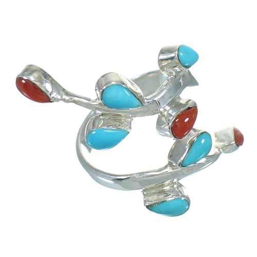 Southwest Sterling Silver Turquoise Coral Jewelry Ring Size 5-1/2 WX82783