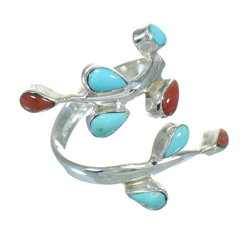 Southwestern Turquoise Coral Genuine Sterling Silver Ring Size 5 QX82877