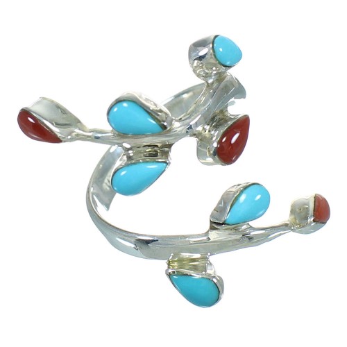 Southwest Authentic Sterling Silver Turquoise Coral Ring Size 7-1/4 QX82898