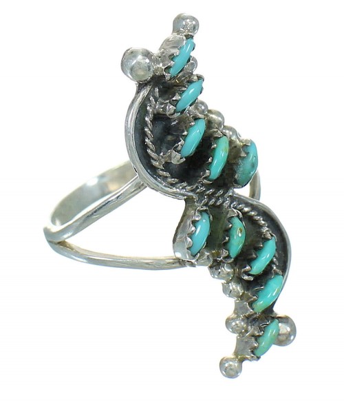 Turquoise Needlepoint And Sterling Silver Southwest Ring Size 8-1/2 YX80999