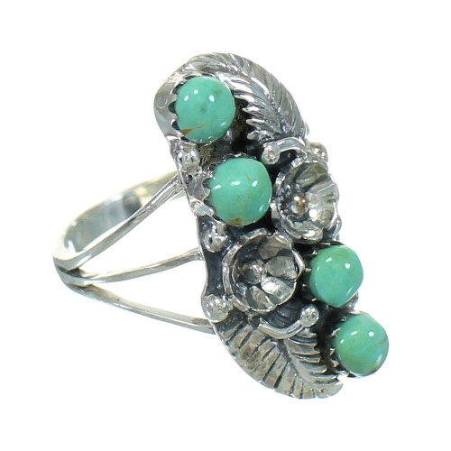 Silver Turquoise Southwestern Flower Ring Size 5-1/2 YX81024