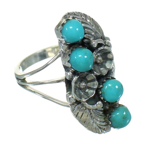 Southwestern Sterling Silver Turquoise Flower Ring Size 4-1/2 YX81066