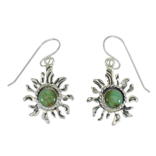Turquoise Sterling Silver Southwest Sun Hook Dangle Earrings RX65145