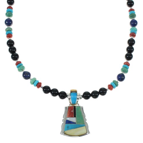 Southwest Multicolor Inlay And Sterling Silver Bead Necklace Set WX65121